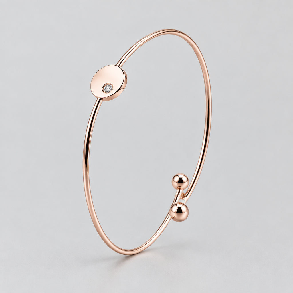 Rose Gold Minimalist Open Cuff Bangle with Crystal Accent