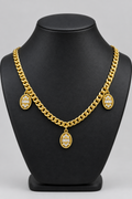 Gold Curb Chain Necklace with Oval Cubic Zirconia Charms