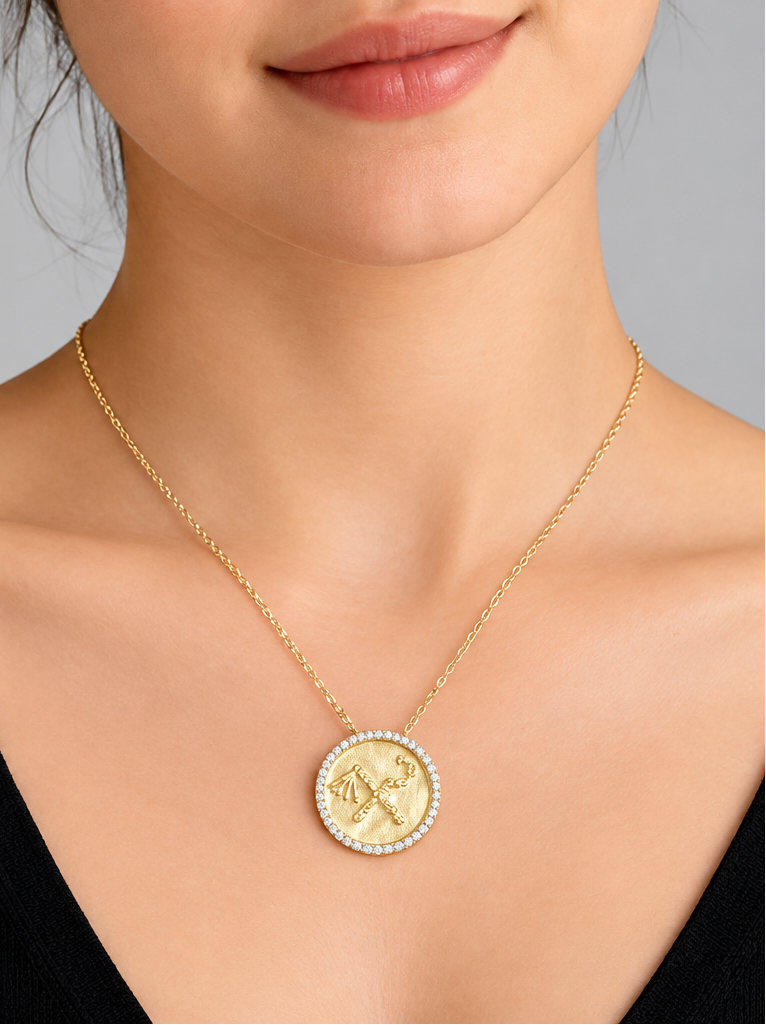 Gold Round Mother of Pearl Seahorse Pendant Necklace