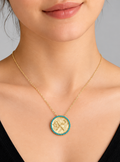 Gold Round Mother of Pearl Seahorse Pendant Necklace