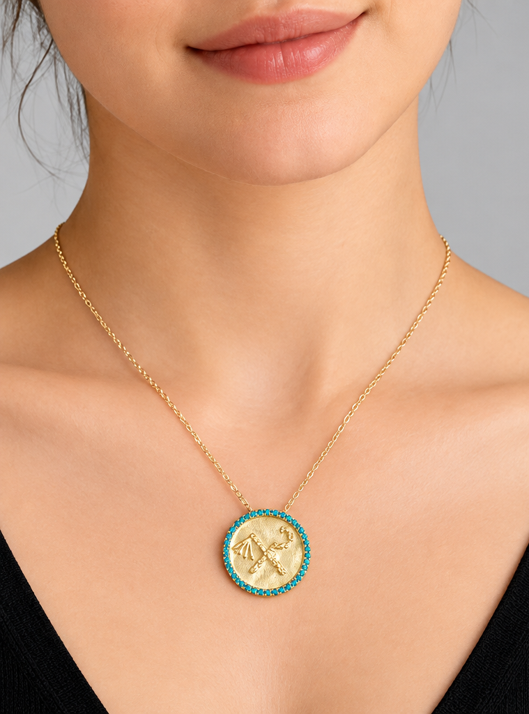 Gold Round Mother of Pearl Seahorse Pendant Necklace