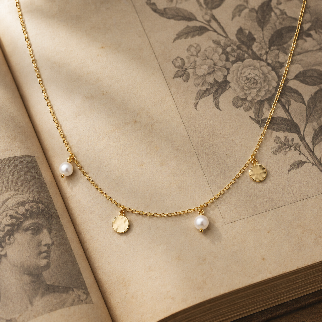 Dangle Disc and Crystal Charm Station Necklace
