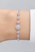 Silver Pink Crystal Halo Station Chain Bracelet