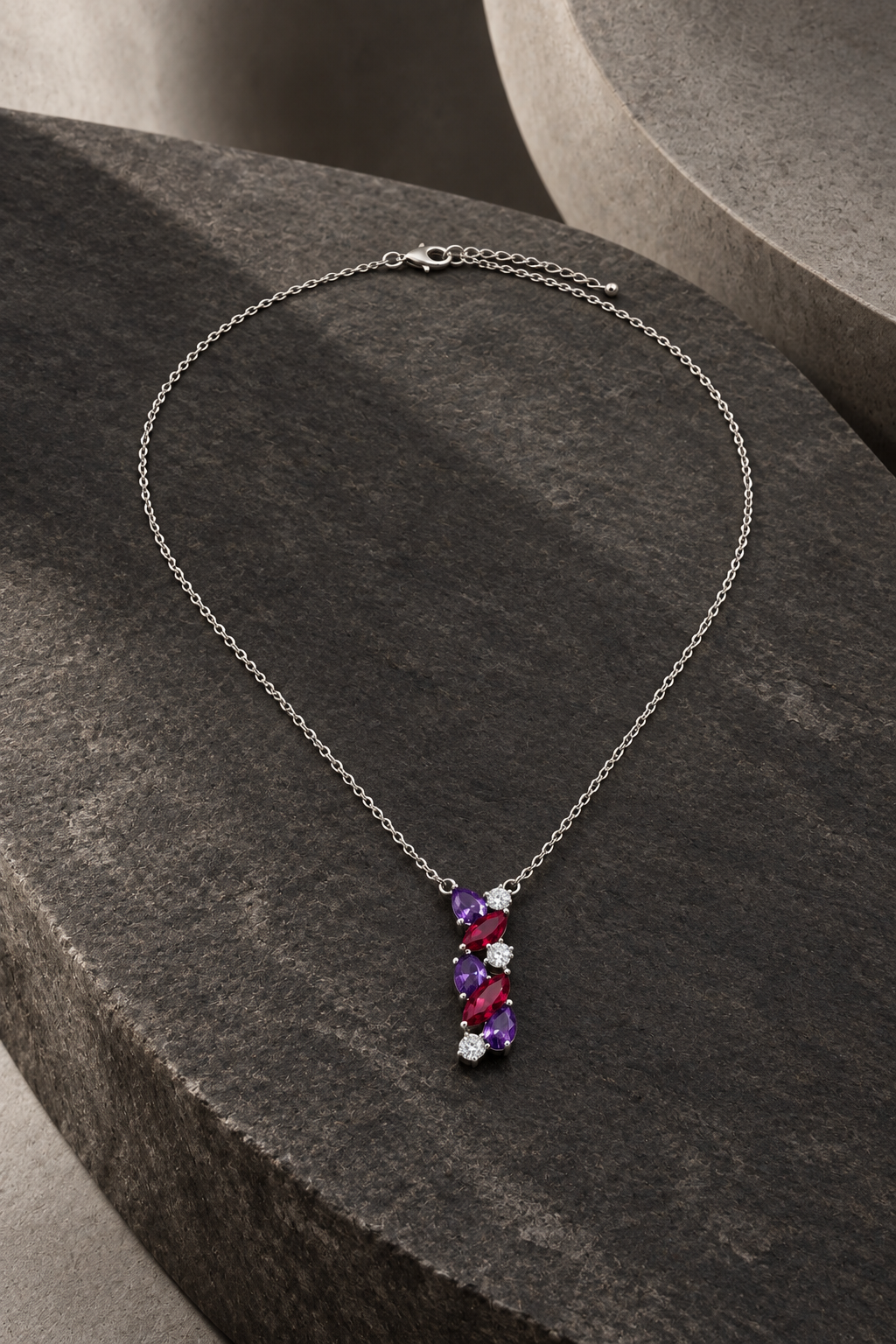 Silver Multicolor Gemstone Cluster Pendant Necklace