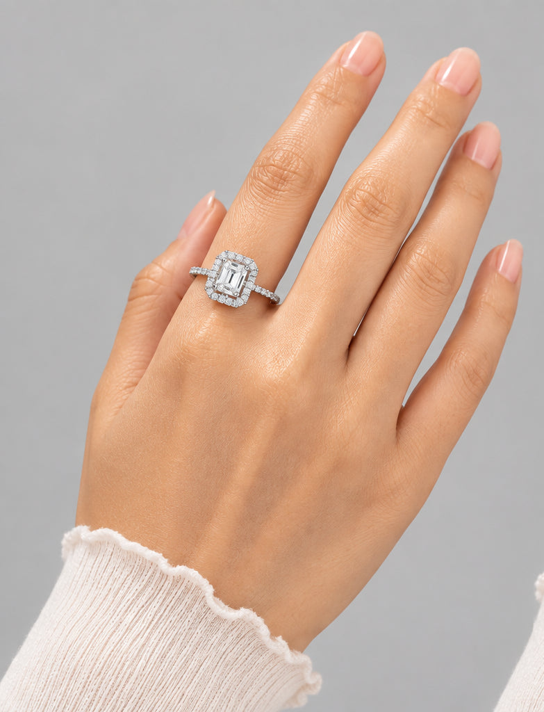 Emerald-Cut Solitaire Halo Ring