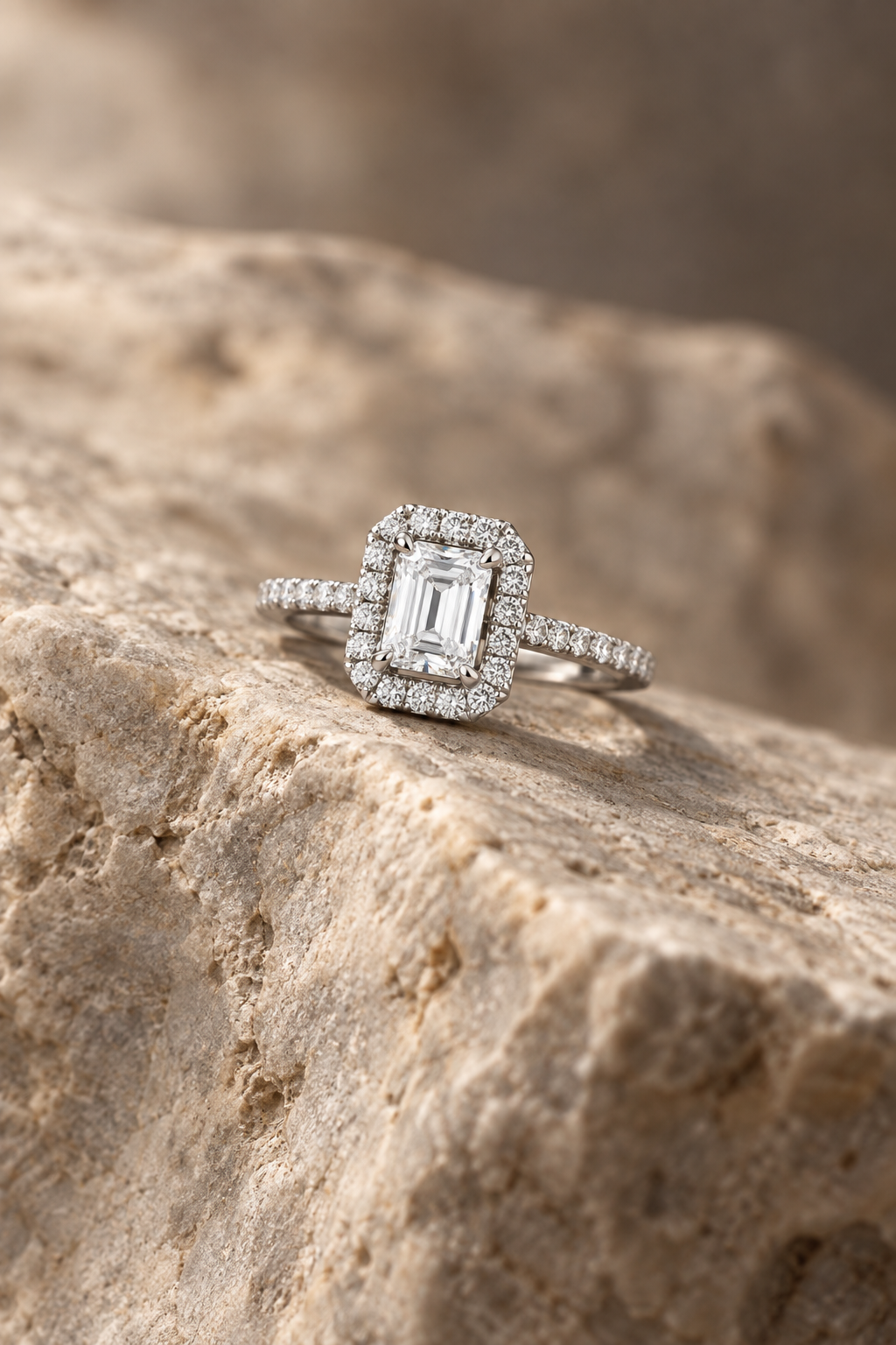 Emerald-Cut Solitaire Halo Ring