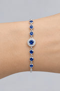 Silver Blue Sapphire Halo Tennis Chain Bracelet