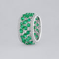 Silver Wide Green Emerald Eternity Statement Ring