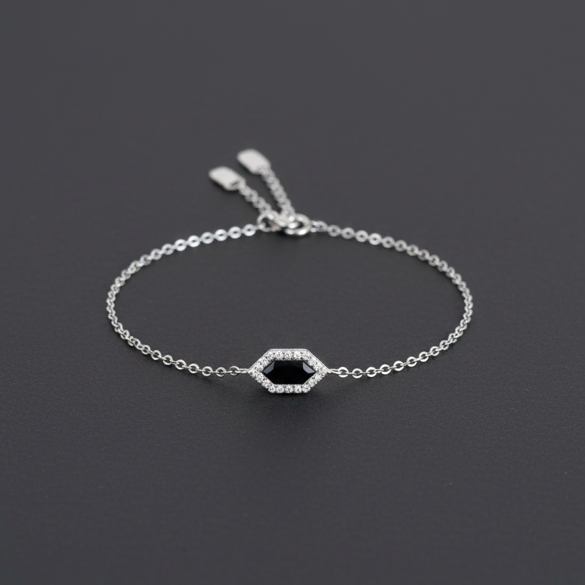 Black stone silver bracelet