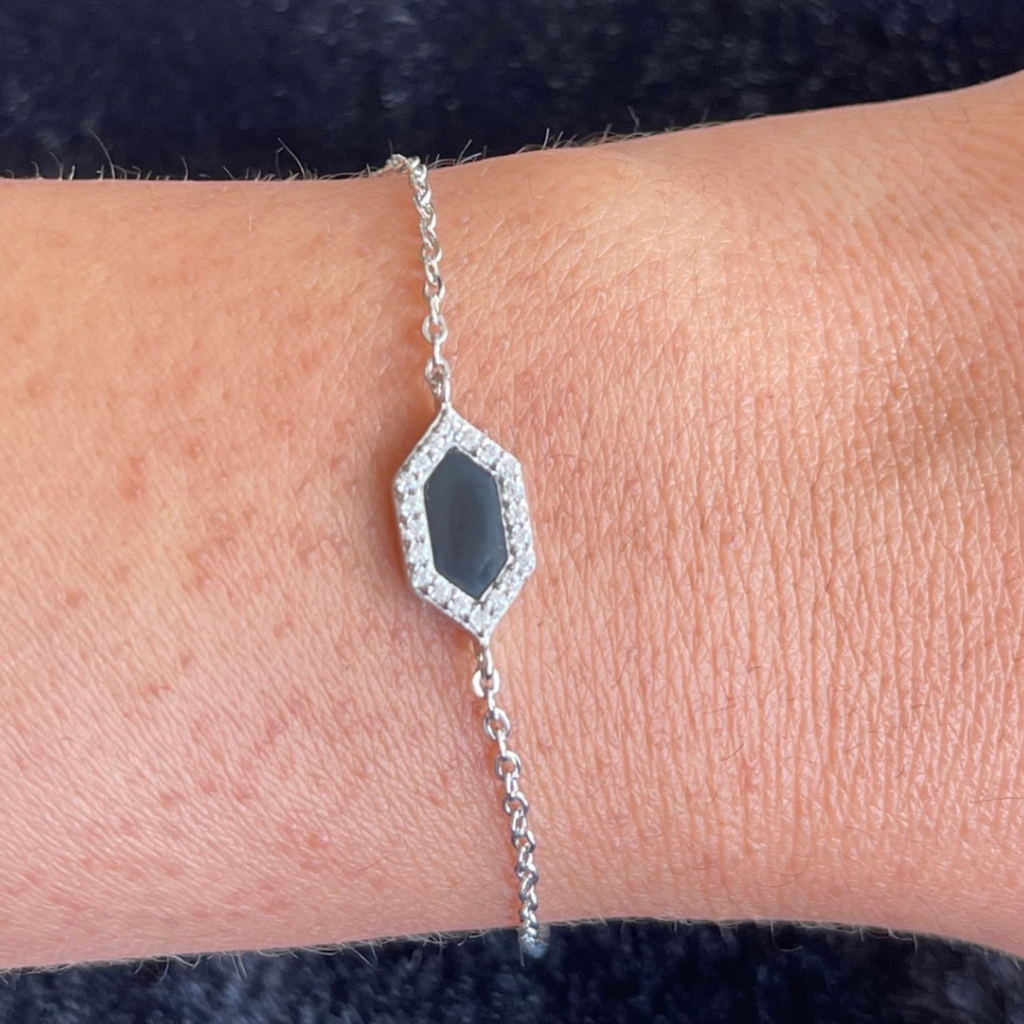 Black stone silver bracelet