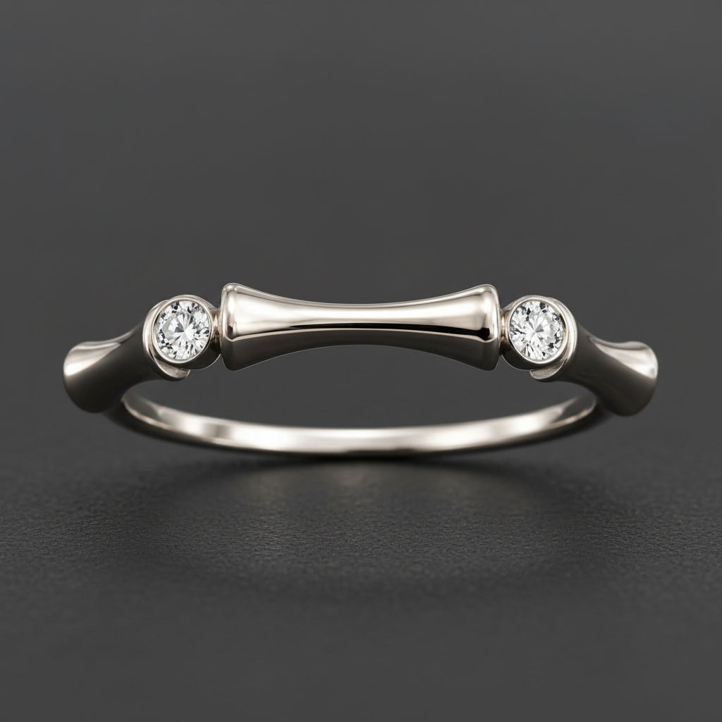 Bamboo lucky silver ring with zircon stones