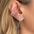 Two circles silver earring connected with ear cuff "by piece"