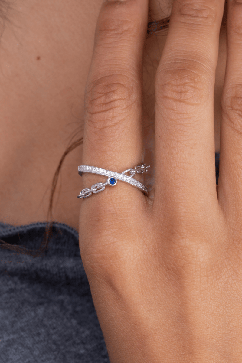 Azure Criss-Cross Zircon Ring