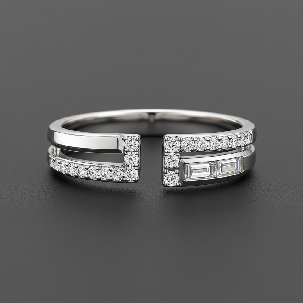 Open two sides silver ring
