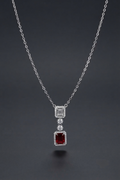 Silver Line Necklace 03 - Sterling Silver Ruby-Style Crystal Pendant Necklace